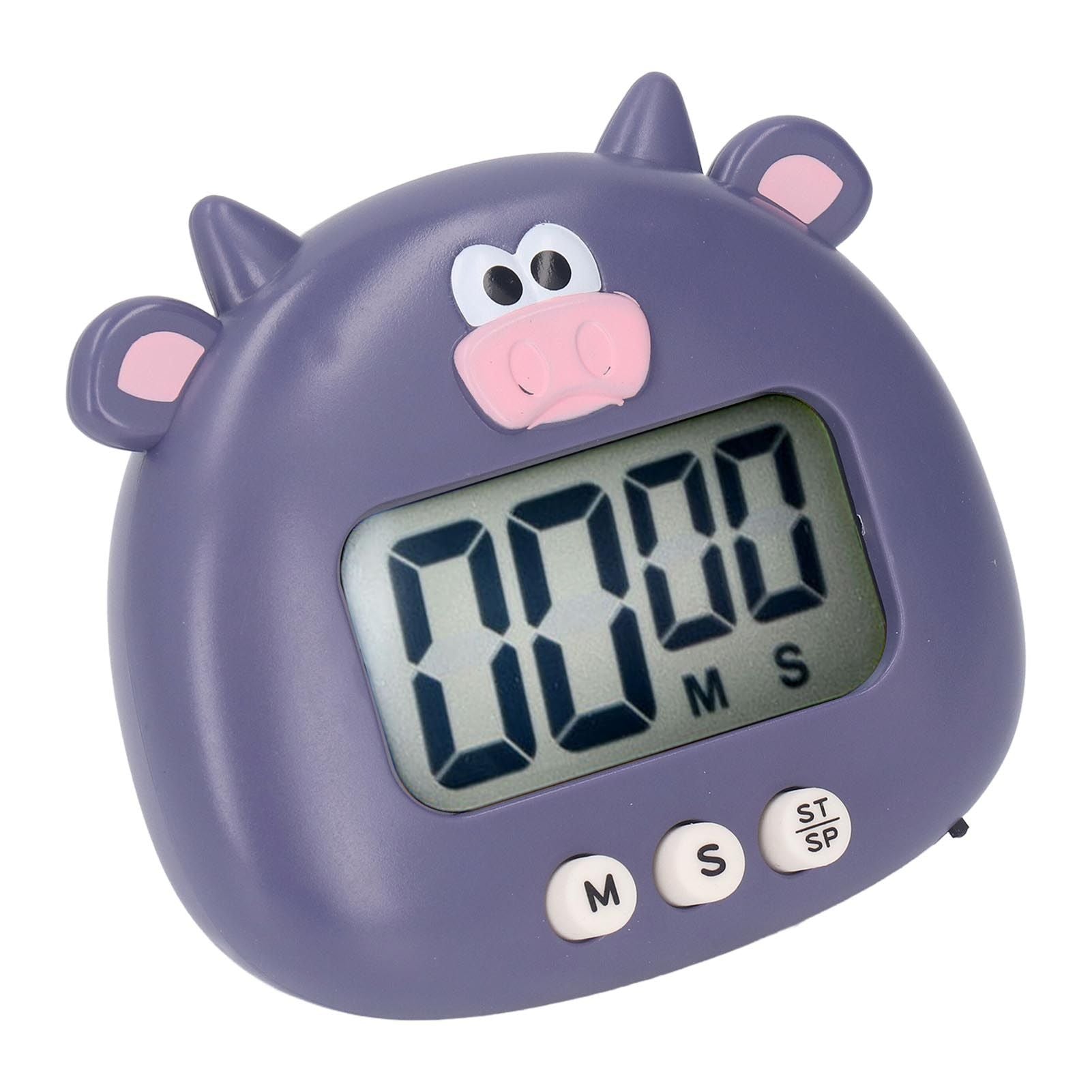 Digital Kitchen Timer Countup Countdown Cartoon Animal Sound Flash Alert Easy Operation with Stand for Cooking Teaching Purple Cow - view 7
