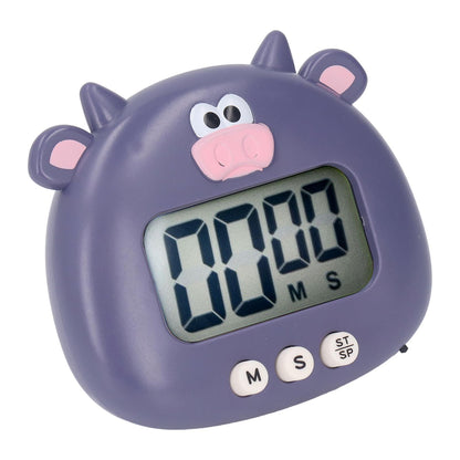 Digital Kitchen Timer Countup Countdown Cartoon Animal Sound Flash Alert Easy Operation with Stand for Cooking Teaching Purple Cow - view 7