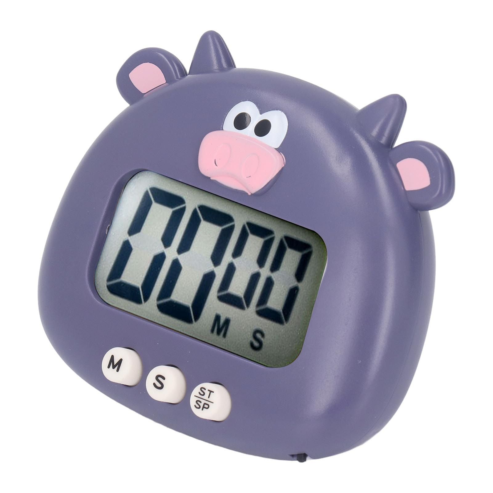 Digital Kitchen Timer Countup Countdown Cartoon Animal Sound Flash Alert Easy Operation with Stand for Cooking Teaching Purple Cow - view 8