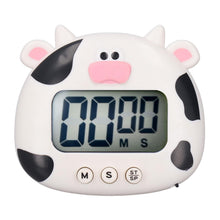 Digital Kitchen Timer Countup Countdown Cartoon Animal Sound Flash Alert Easy Operation with Stand for Cooking Teaching White Cow