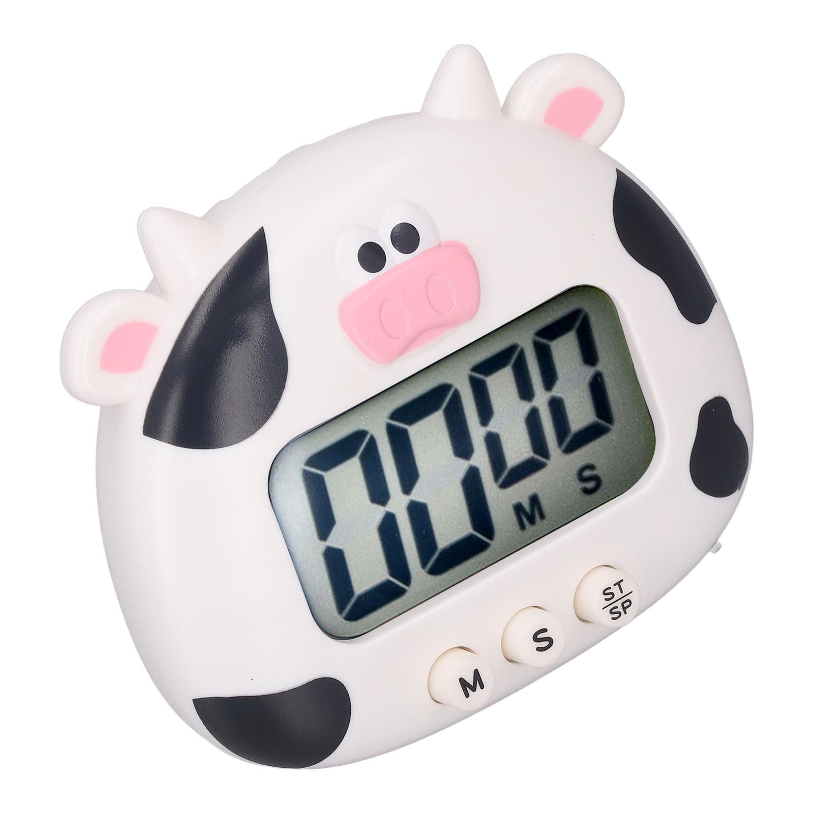 Digital Kitchen Timer Countup Countdown Cartoon Animal Sound Flash Alert Easy Operation with Stand for Cooking Teaching White Cow - view 3