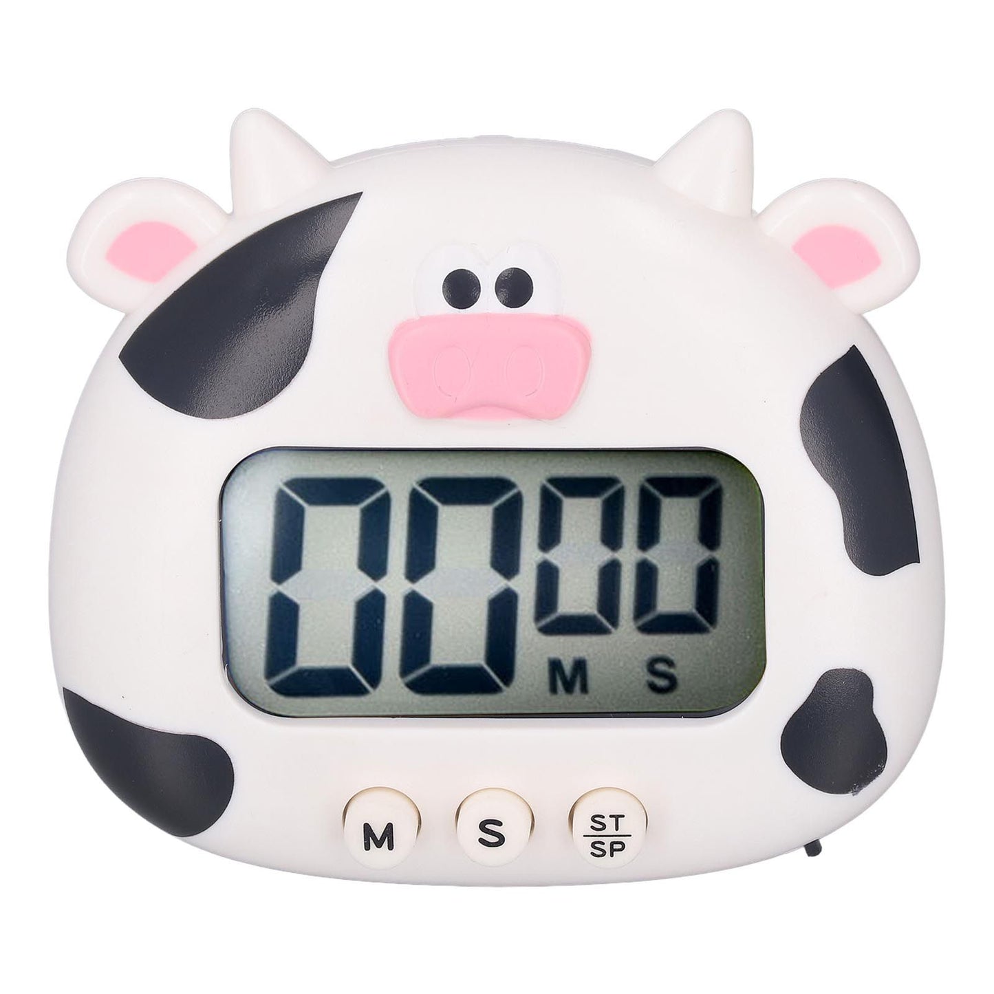 Digital Kitchen Timer Countup Countdown Cartoon Animal Sound Flash Alert Easy Operation with Stand for Cooking Teaching White Cow - view 4