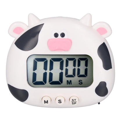 Digital Kitchen Timer Countup Countdown Cartoon Animal Sound Flash Alert Easy Operation with Stand for Cooking Teaching White Cow - view 4