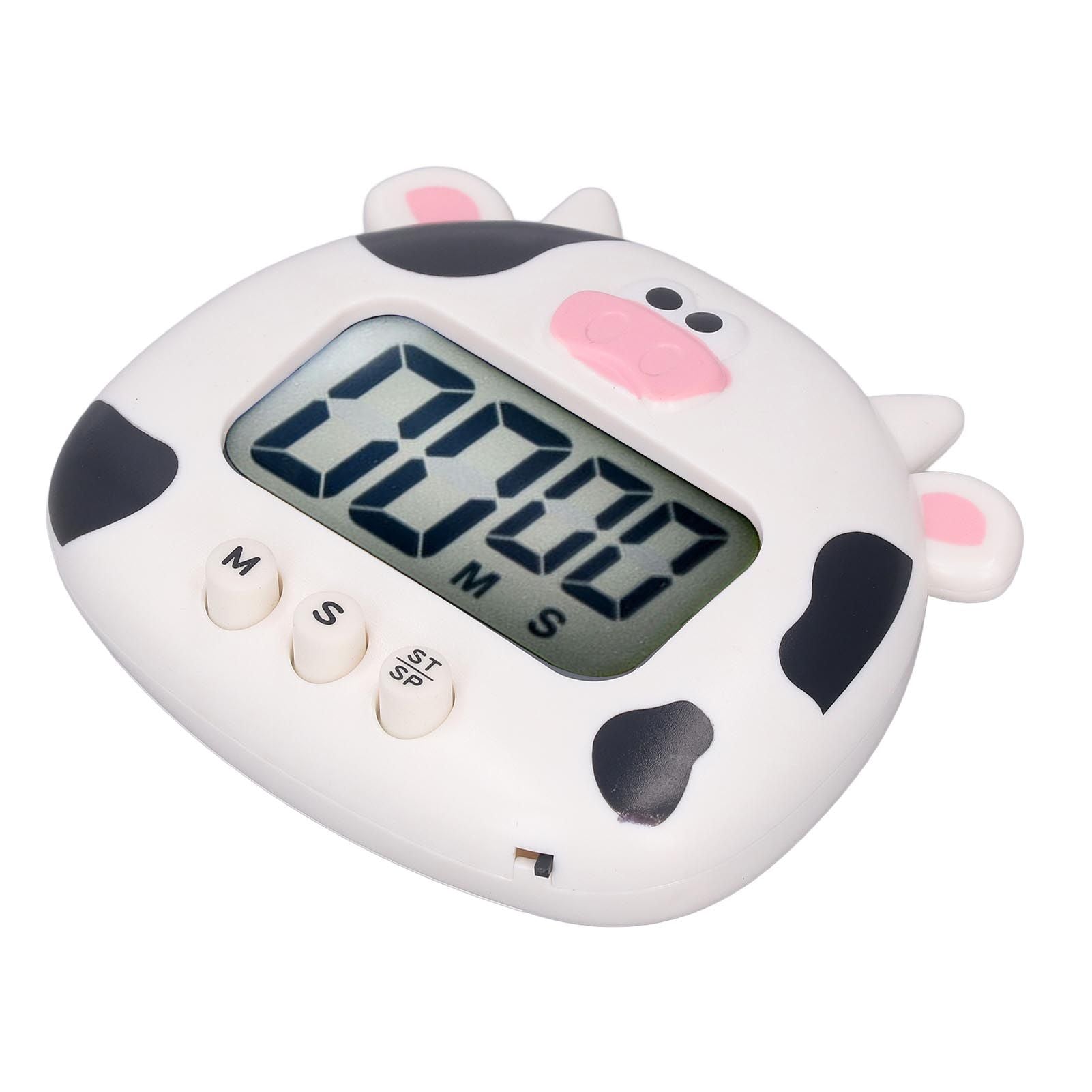 Digital Kitchen Timer Countup Countdown Cartoon Animal Sound Flash Alert Easy Operation with Stand for Cooking Teaching White Cow - view 5