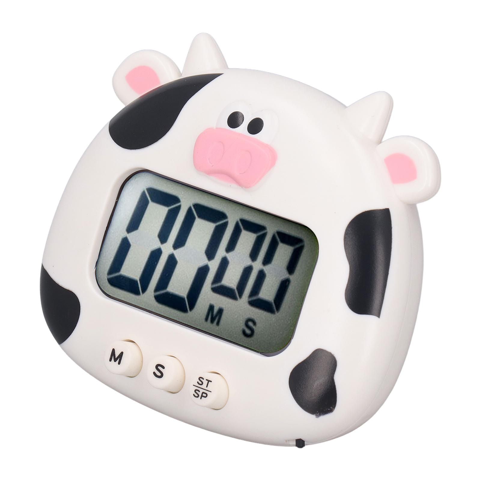 Digital Kitchen Timer Countup Countdown Cartoon Animal Sound Flash Alert Easy Operation with Stand for Cooking Teaching White Cow - view 7