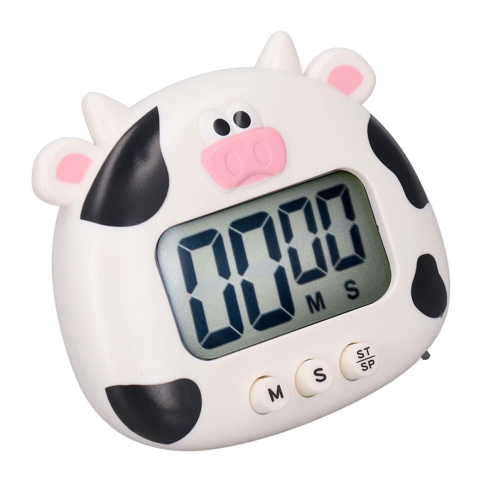 Digital Kitchen Timer Countup Countdown Cartoon Animal Sound Flash Alert Easy Operation with Stand for Cooking Teaching White Cow - view 8