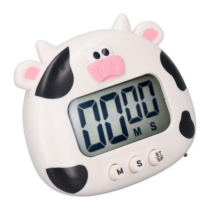 Digital Kitchen Timer Countup Countdown Cartoon Animal Sound Flash Alert Easy Operation with Stand for Cooking Teaching White Cow - view 8