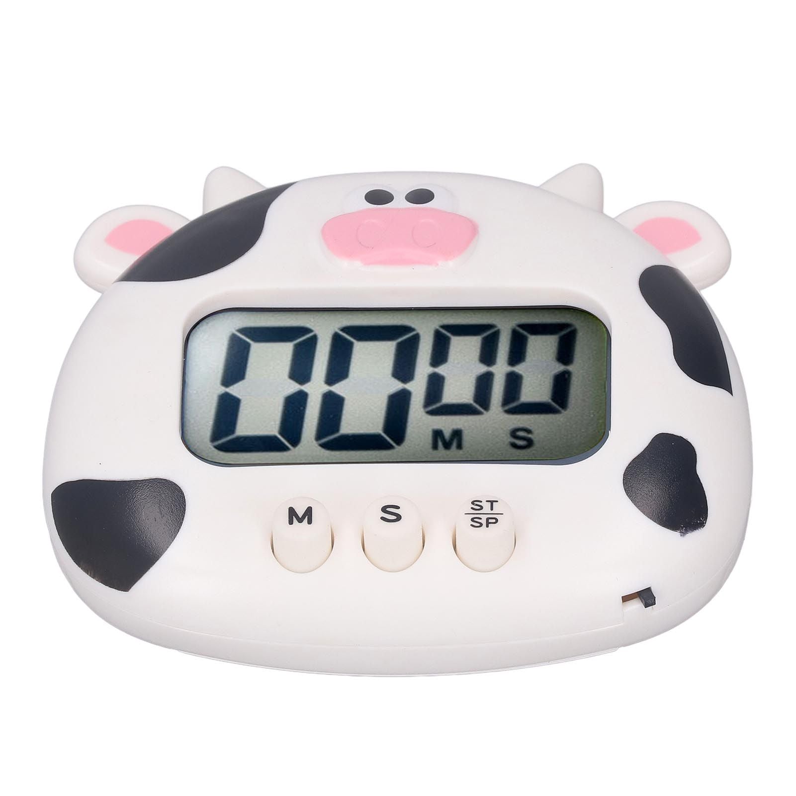 Digital Kitchen Timer Countup Countdown Cartoon Animal Sound Flash Alert Easy Operation with Stand for Cooking Teaching White Cow - view 9