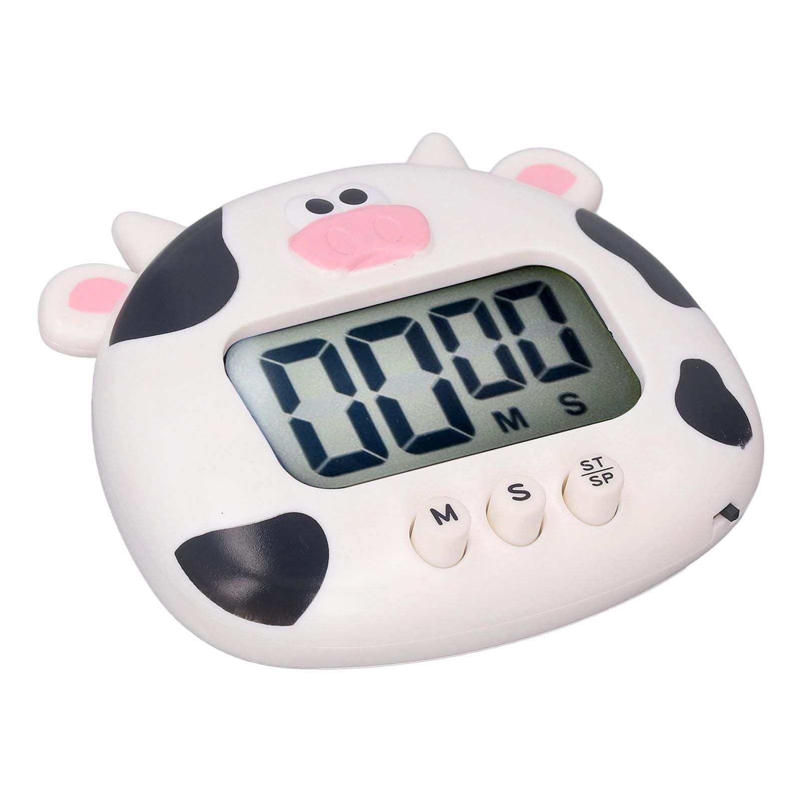 Digital Kitchen Timer Countup Countdown Cartoon Animal Sound Flash Alert Easy Operation with Stand for Cooking Teaching White Cow - view 10