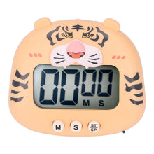 Digital Kitchen Timer Countup Countdown Cartoon Animal Sound Flash Alert Easy Operation with Stand for Cooking Teaching Yellow Tiger