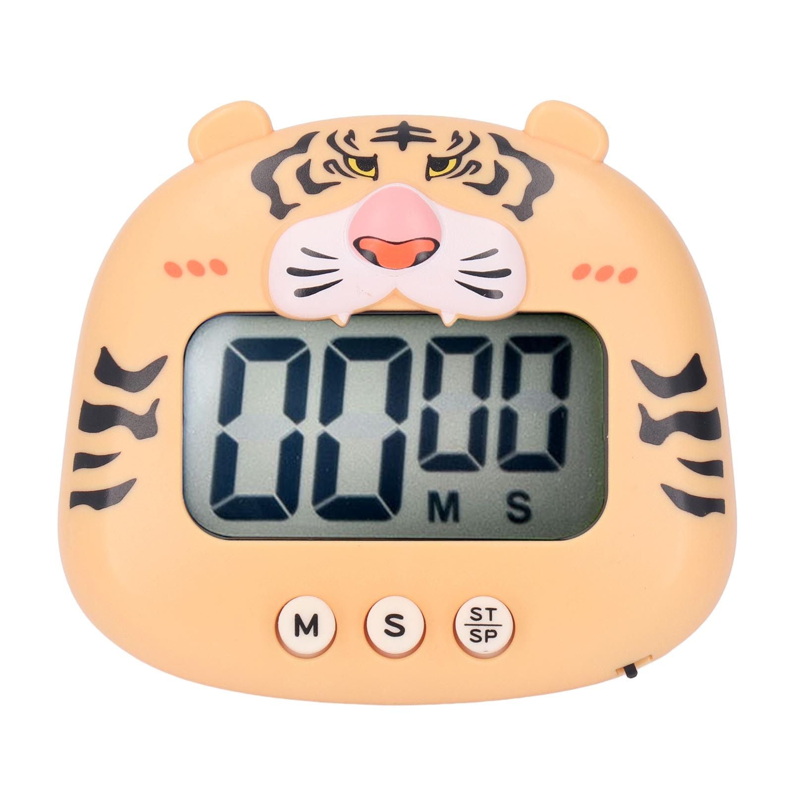 Digital Kitchen Timer Countup Countdown Cartoon Animal Sound Flash Alert Easy Operation with Stand for Cooking Teaching Yellow Tiger - view 2