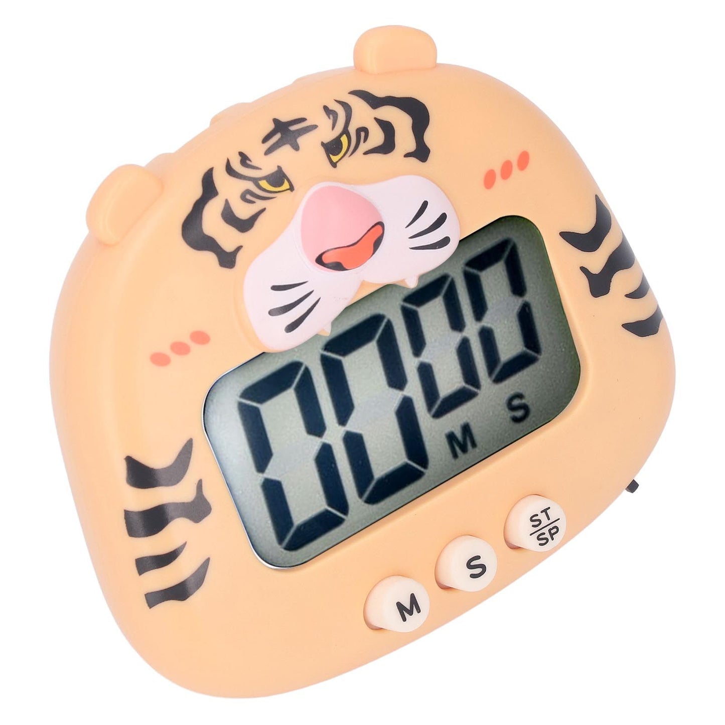 Digital Kitchen Timer Countup Countdown Cartoon Animal Sound Flash Alert Easy Operation with Stand for Cooking Teaching Yellow Tiger - view 3