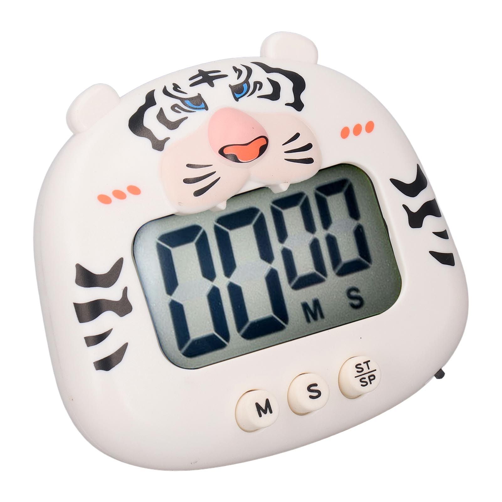 Digital Kitchen Timer Countup Countdown Cartoon Animal Sound Flash Alert Easy Operation with Stand for Cooking Teaching White Tiger - view 3