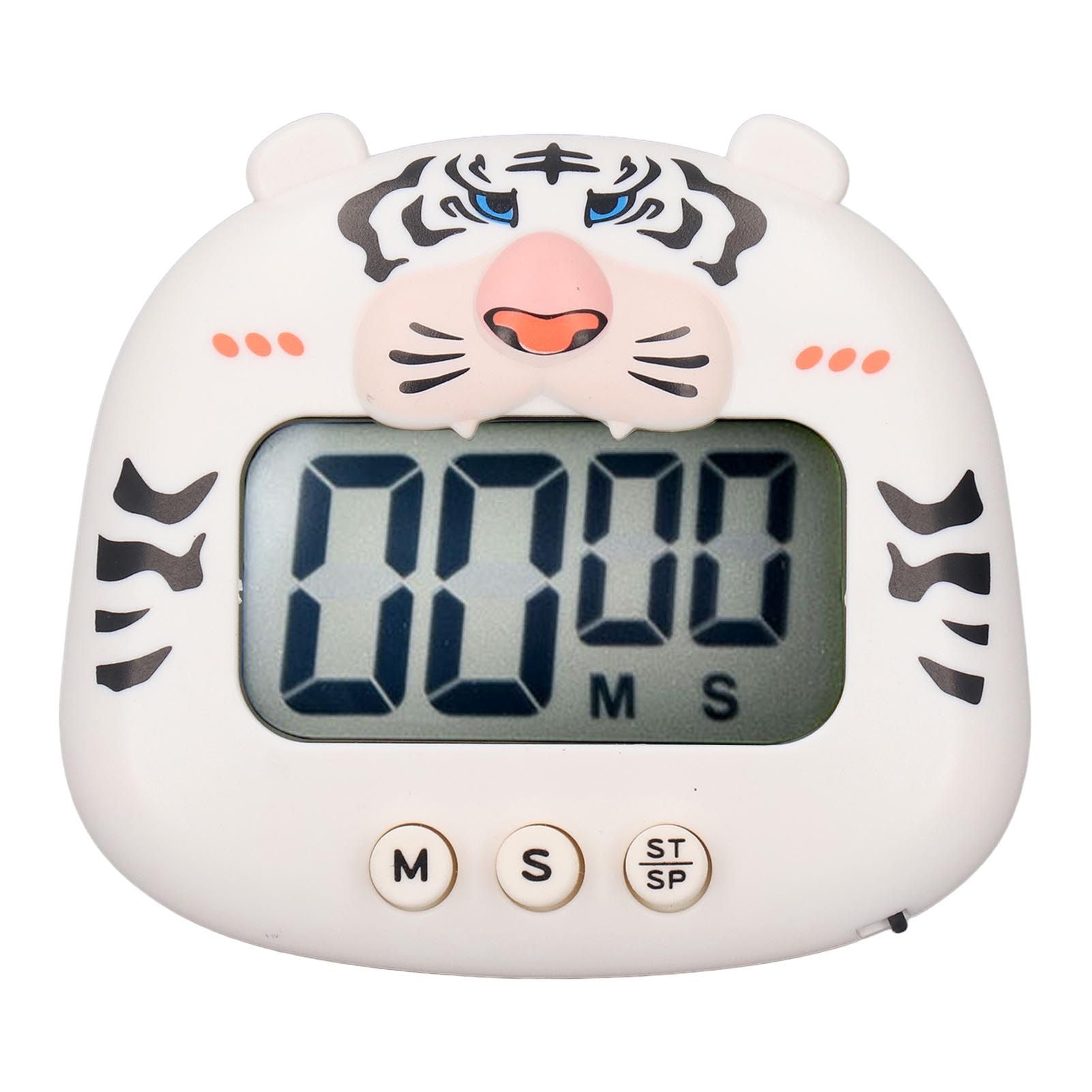 Digital Kitchen Timer Countup Countdown Cartoon Animal Sound Flash Alert Easy Operation with Stand for Cooking Teaching White Tiger - view 4
