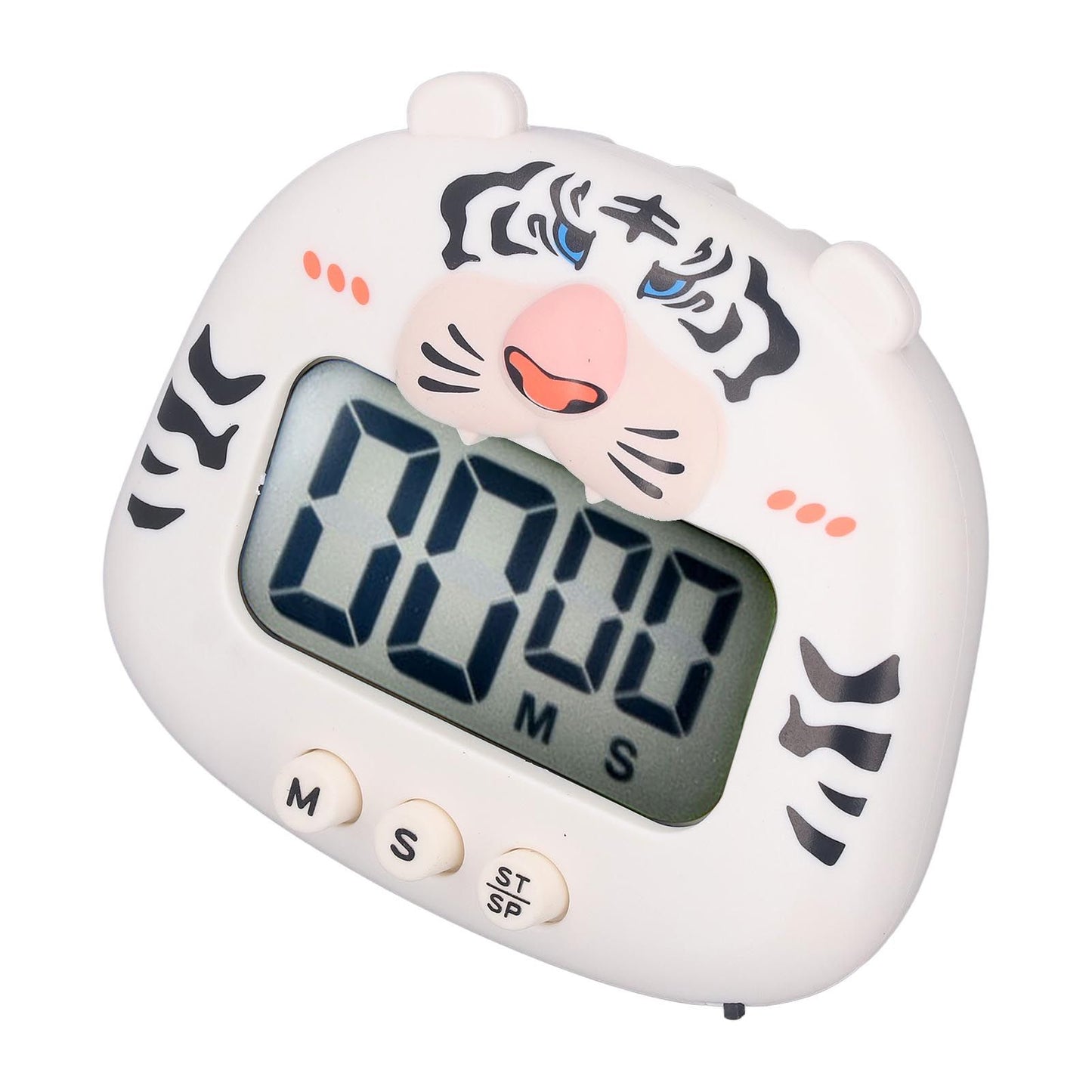 Digital Kitchen Timer Countup Countdown Cartoon Animal Sound Flash Alert Easy Operation with Stand for Cooking Teaching White Tiger - view 5