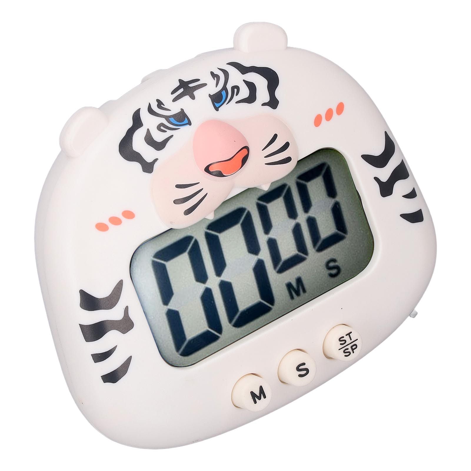 Digital Kitchen Timer Countup Countdown Cartoon Animal Sound Flash Alert Easy Operation with Stand for Cooking Teaching White Tiger - view 6