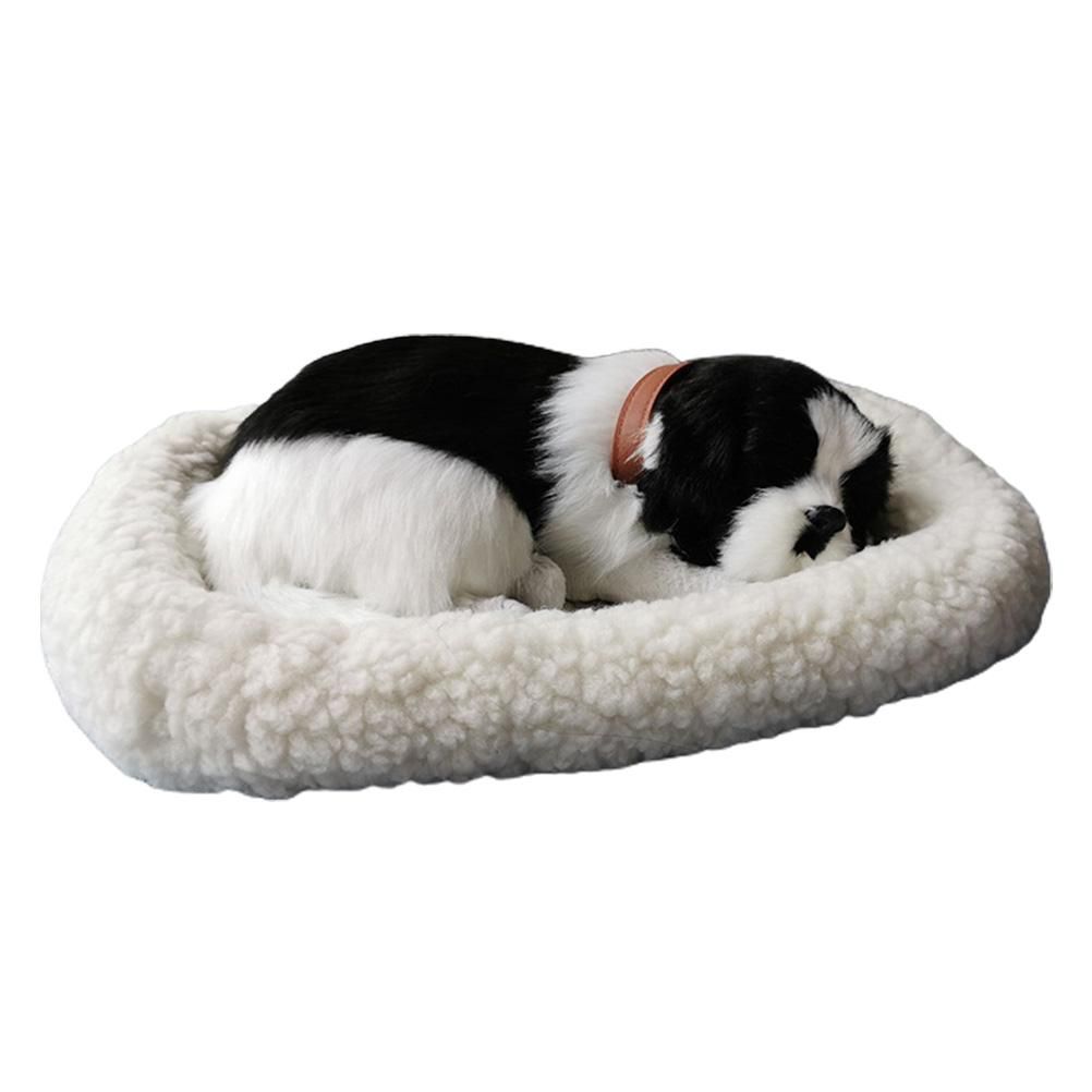 Realistic Sleeping dog Toy Breathing dog Stuffed Animal Doll with Mat Plush Toys for Children Home Ornament
