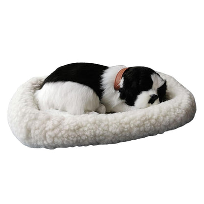 Realistic Sleeping dog Toy Breathing dog Stuffed Animal Doll with Mat Plush Toys for Children Home Ornament
