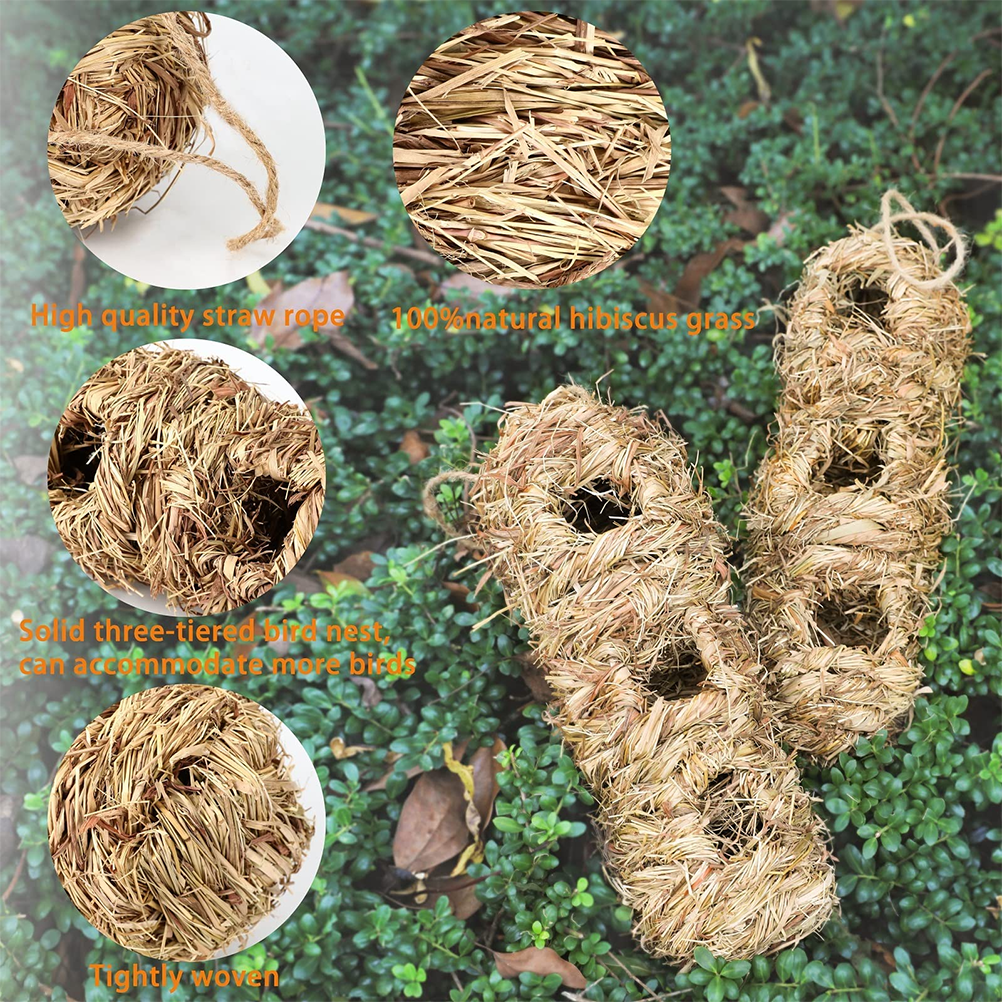 Hand Woven Hummingbird Houses Peanut Shape Natural Bird Nest Hut Straw Bird Nest Handmade Hanging Bird Hut for Window Home Garden - view 3