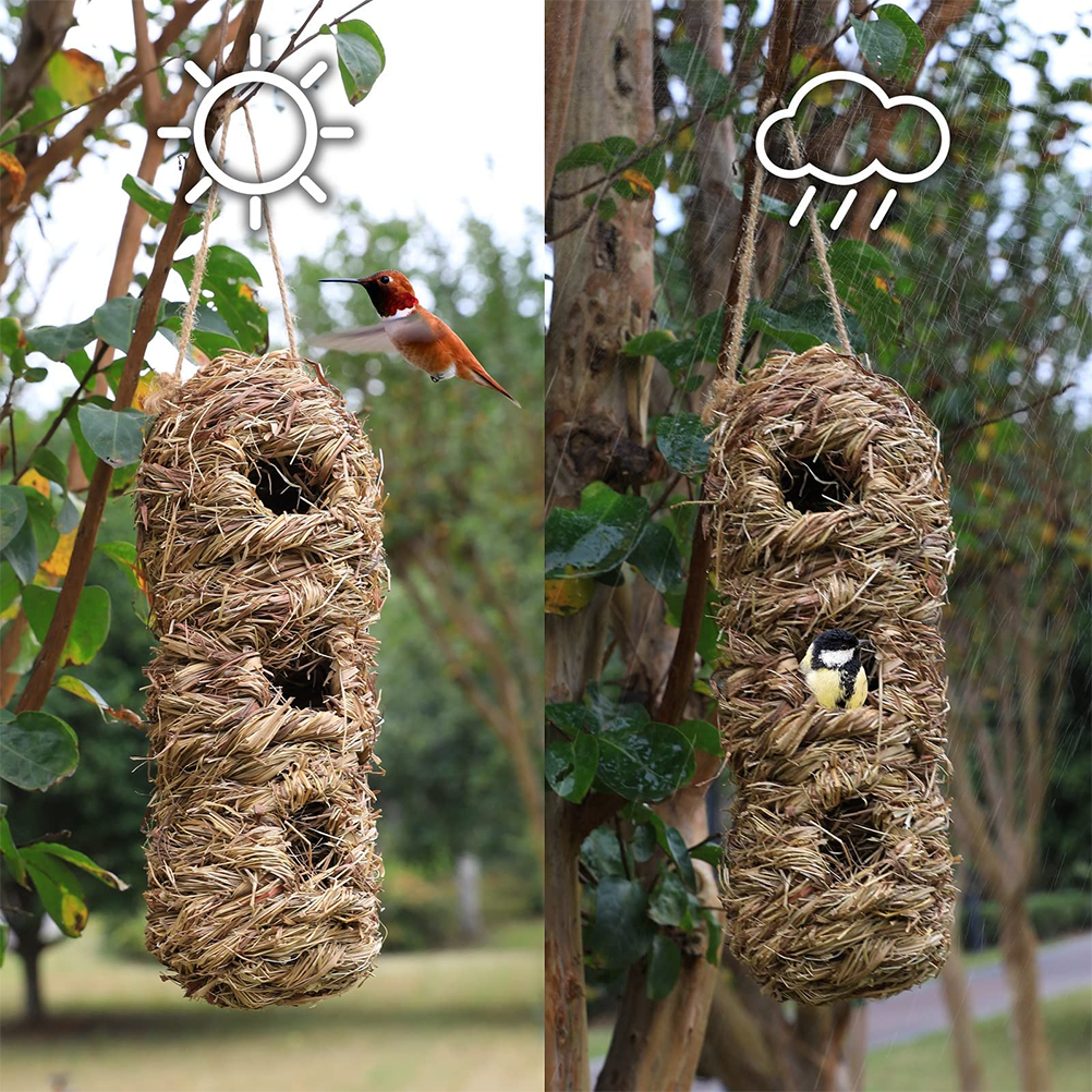 Hand Woven Hummingbird Houses Peanut Shape Natural Bird Nest Hut Straw Bird Nest Handmade Hanging Bird Hut for Window Home Garden - view 4