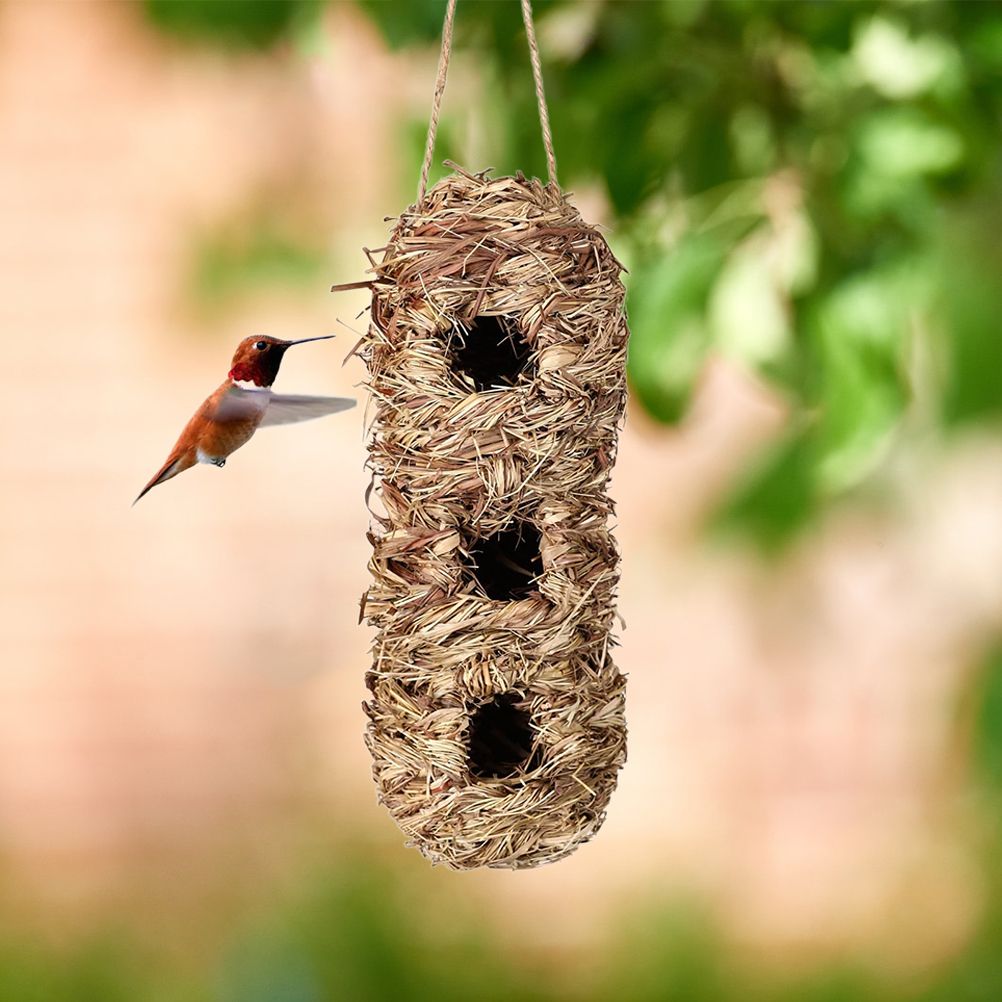 Hand Woven Hummingbird Houses Peanut Shape Natural Bird Nest Hut Straw Bird Nest Handmade Hanging Bird Hut for Window Home Garden - view 5
