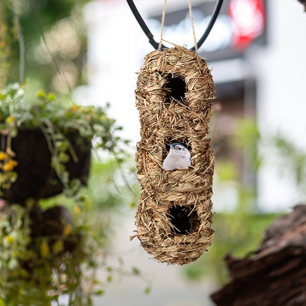 Hand Woven Hummingbird Houses Peanut Shape Natural Bird Nest Hut Straw Bird Nest Handmade Hanging Bird Hut for Window Home Garden - view 6