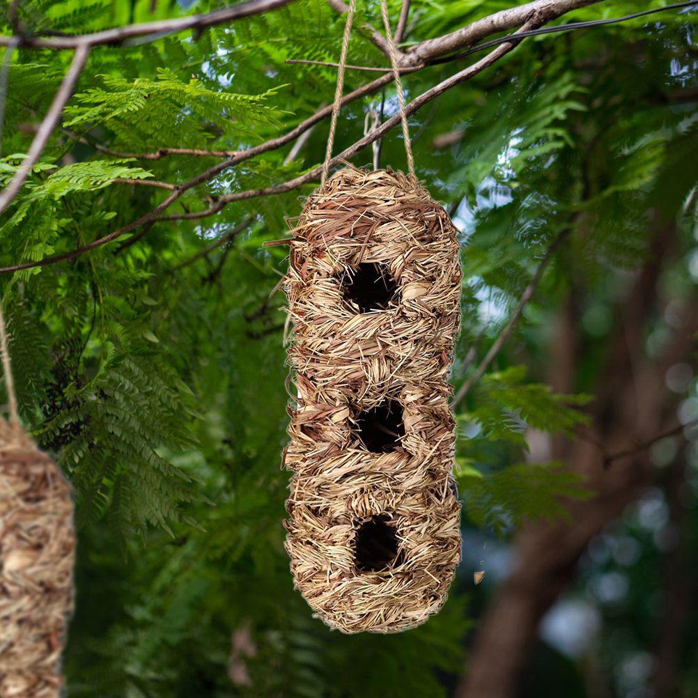 Hand Woven Hummingbird Houses Peanut Shape Natural Bird Nest Hut Straw Bird Nest Handmade Hanging Bird Hut for Window Home Garden - view 7