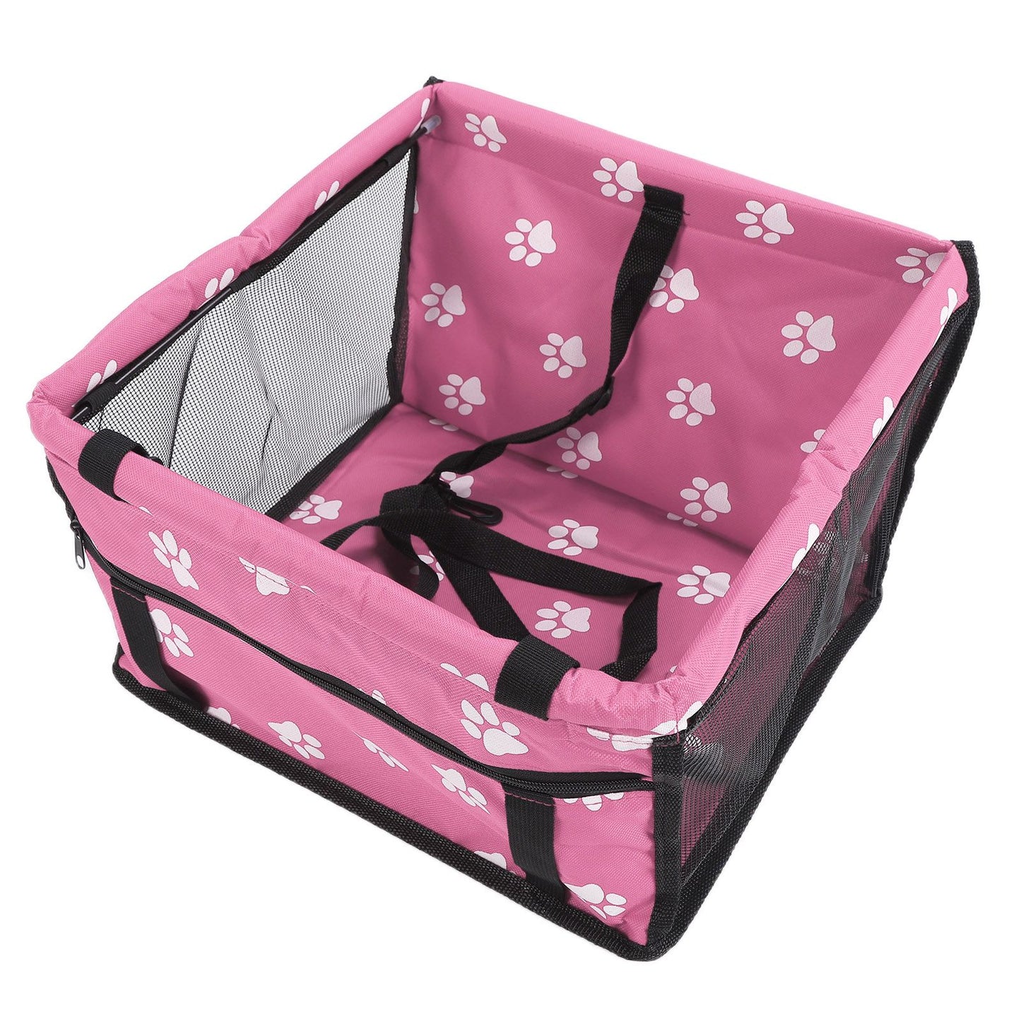 Bear Paw Pattern Pet Carrier Cage Washable Pet Car Travel Safety Seat with Support RodPink - view 4