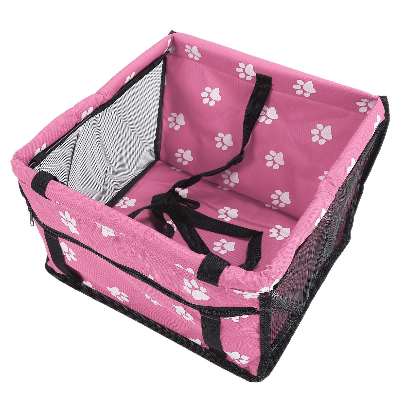 Bear Paw Pattern Pet Carrier Cage Washable Pet Car Travel Safety Seat with Support RodPink - view 4