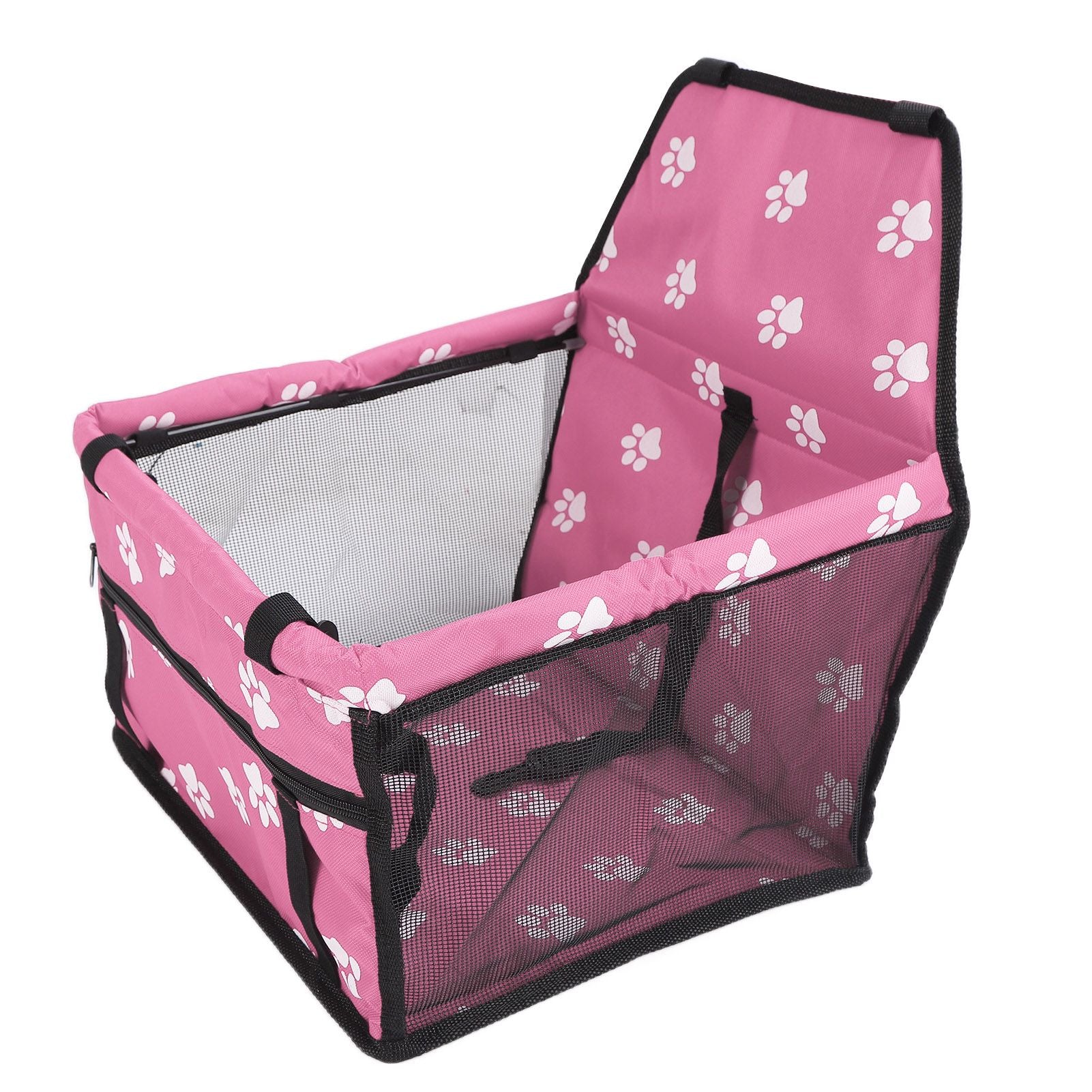 Bear Paw Pattern Pet Carrier Cage Washable Pet Car Travel Safety Seat with Support RodPink - view 5