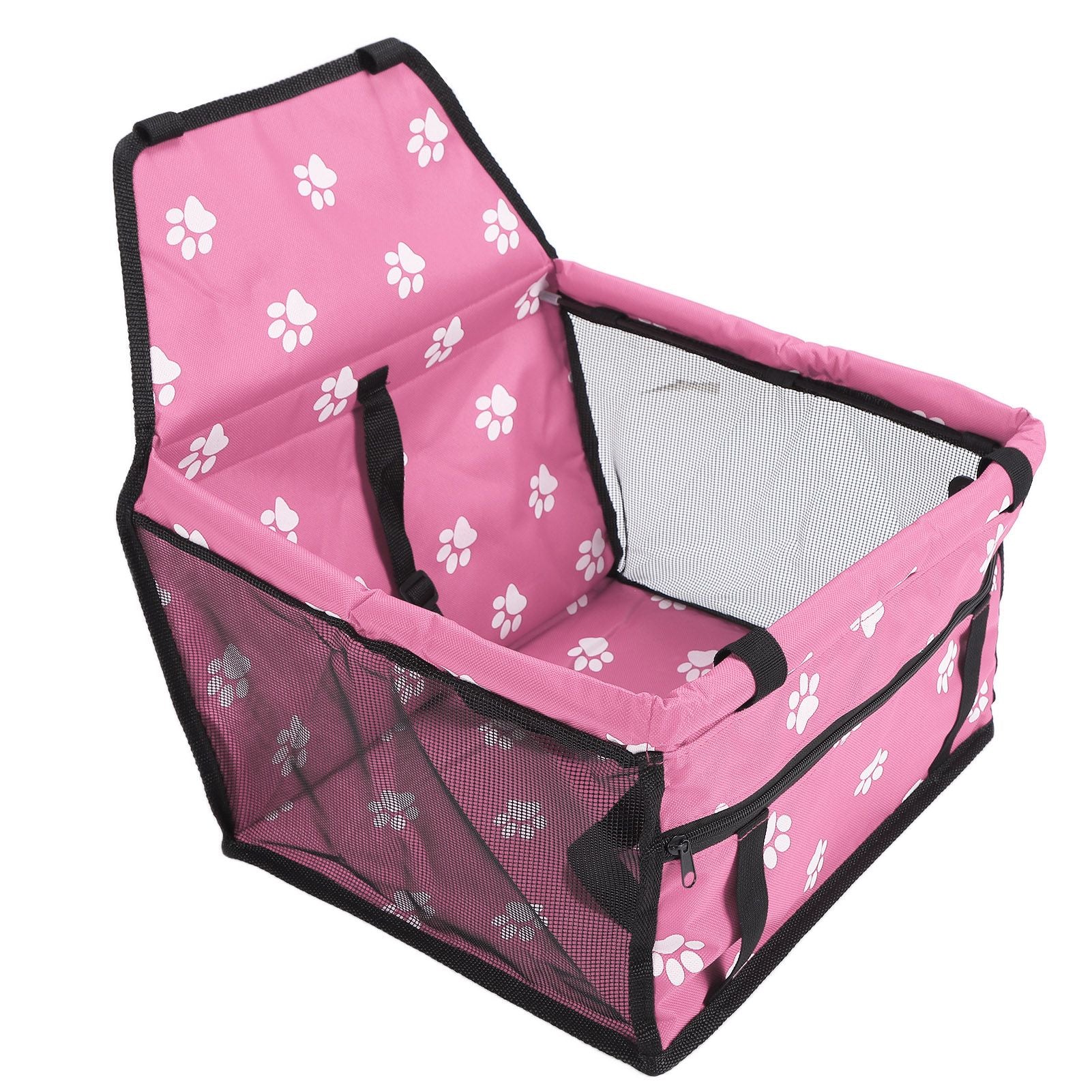 Bear Paw Pattern Pet Carrier Cage Washable Pet Car Travel Safety Seat with Support RodPink - view 6