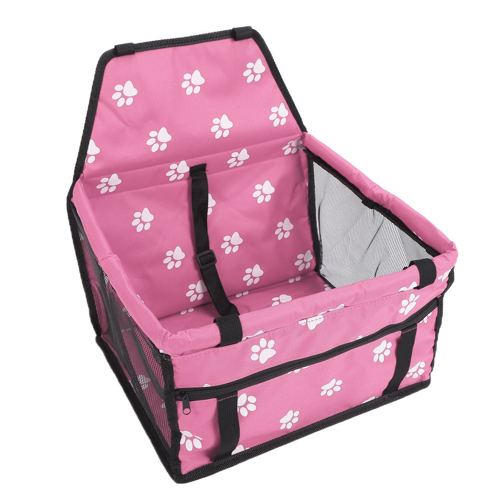 Bear Paw Pattern Pet Carrier Cage Washable Pet Car Travel Safety Seat with Support RodPink - view 7