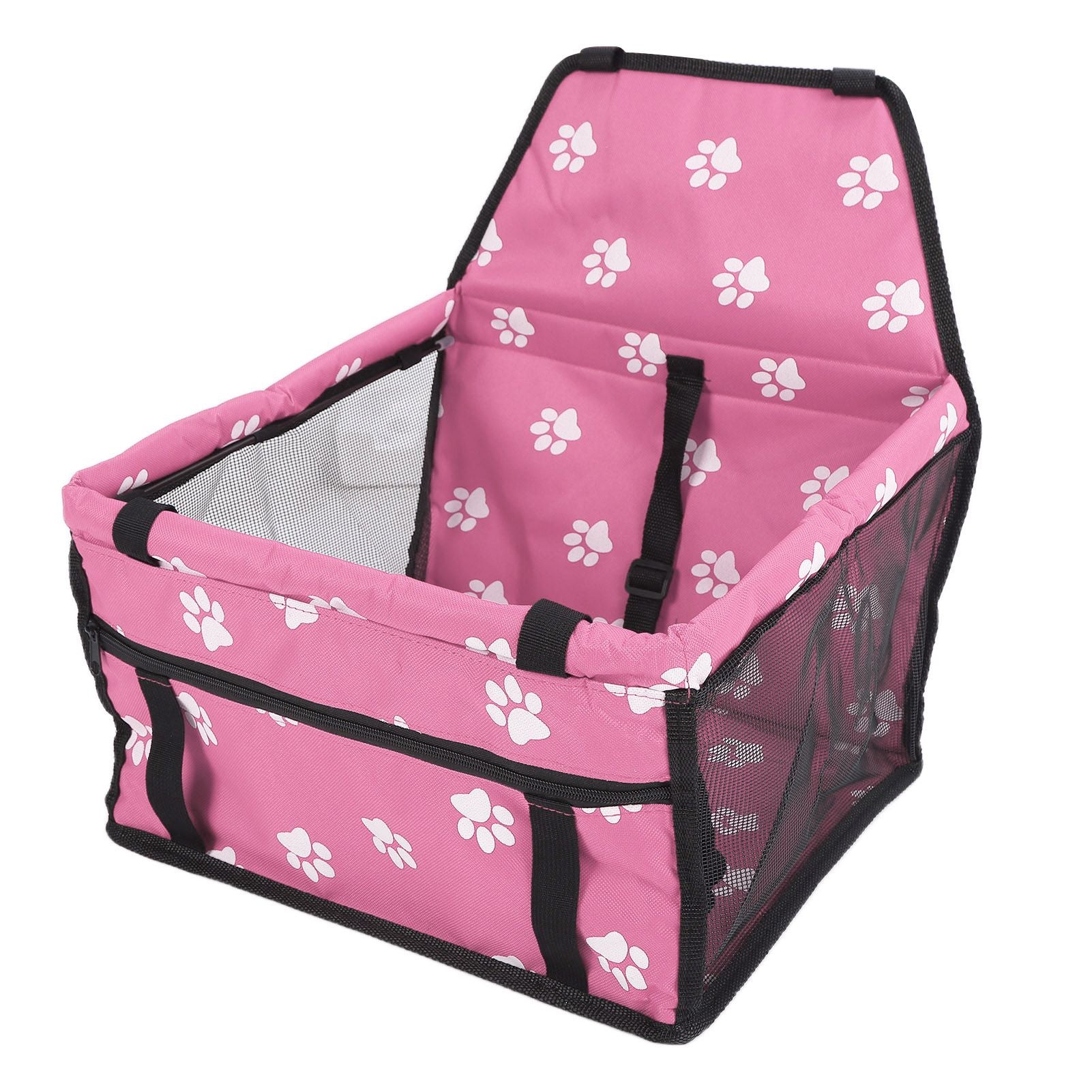 Bear Paw Pattern Pet Carrier Cage Washable Pet Car Travel Safety Seat with Support RodPink - view 9