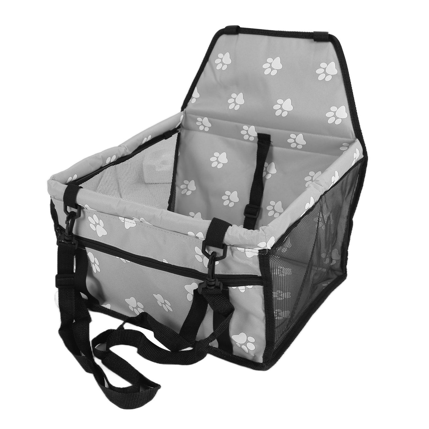 Bear Paw Pattern Pet Carrier Cage Washable Pet Car Travel Safety Seat with Support RodGray - view 2