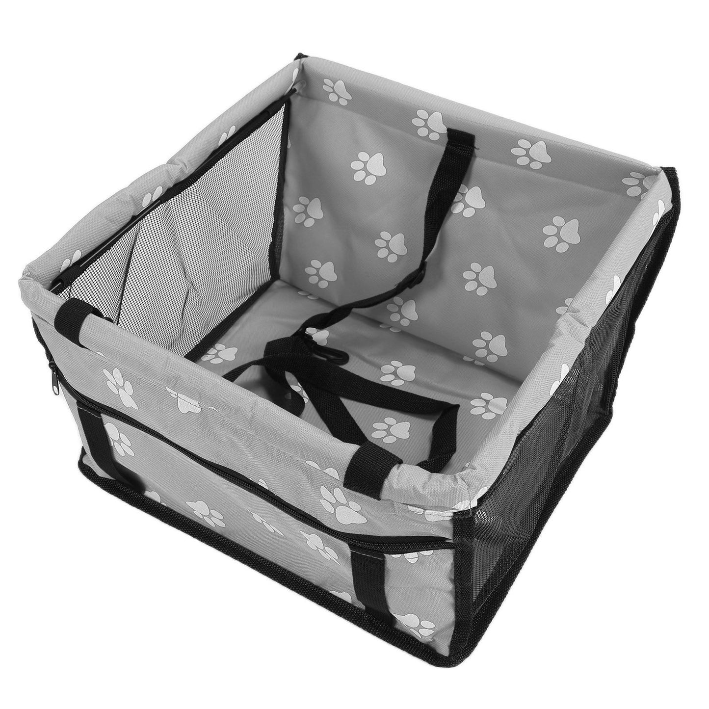 Bear Paw Pattern Pet Carrier Cage Washable Pet Car Travel Safety Seat with Support RodGray - view 4