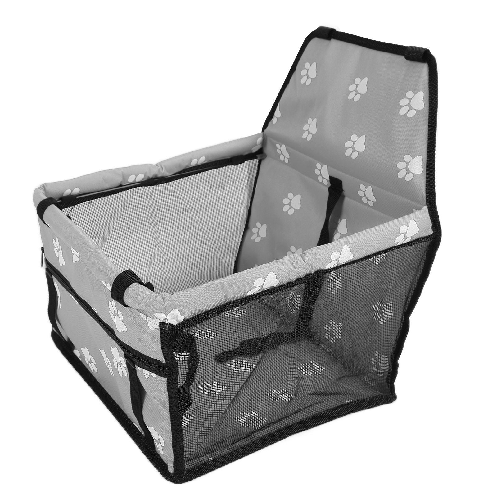 Bear Paw Pattern Pet Carrier Cage Washable Pet Car Travel Safety Seat with Support RodGray - view 5