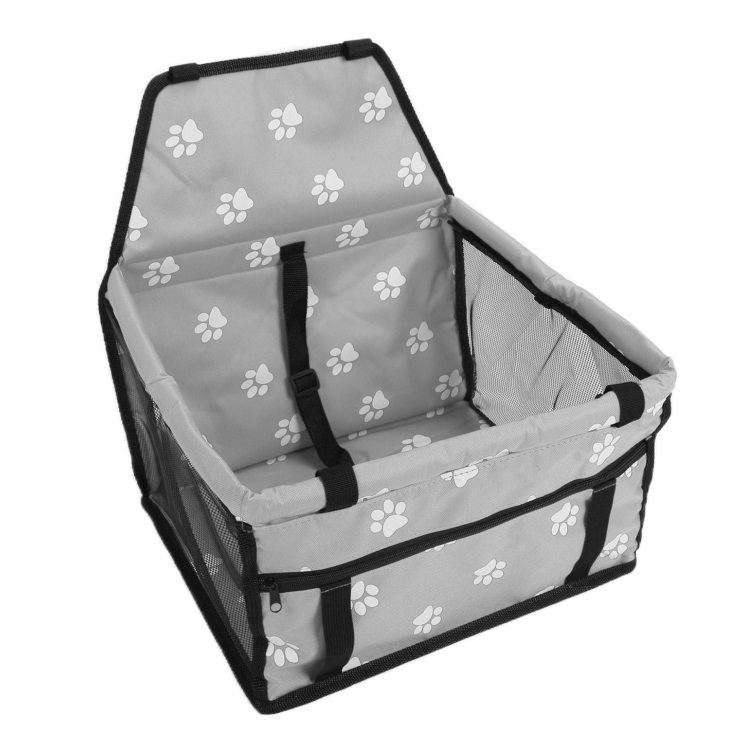 Bear Paw Pattern Pet Carrier Cage Washable Pet Car Travel Safety Seat with Support RodGray - view 7