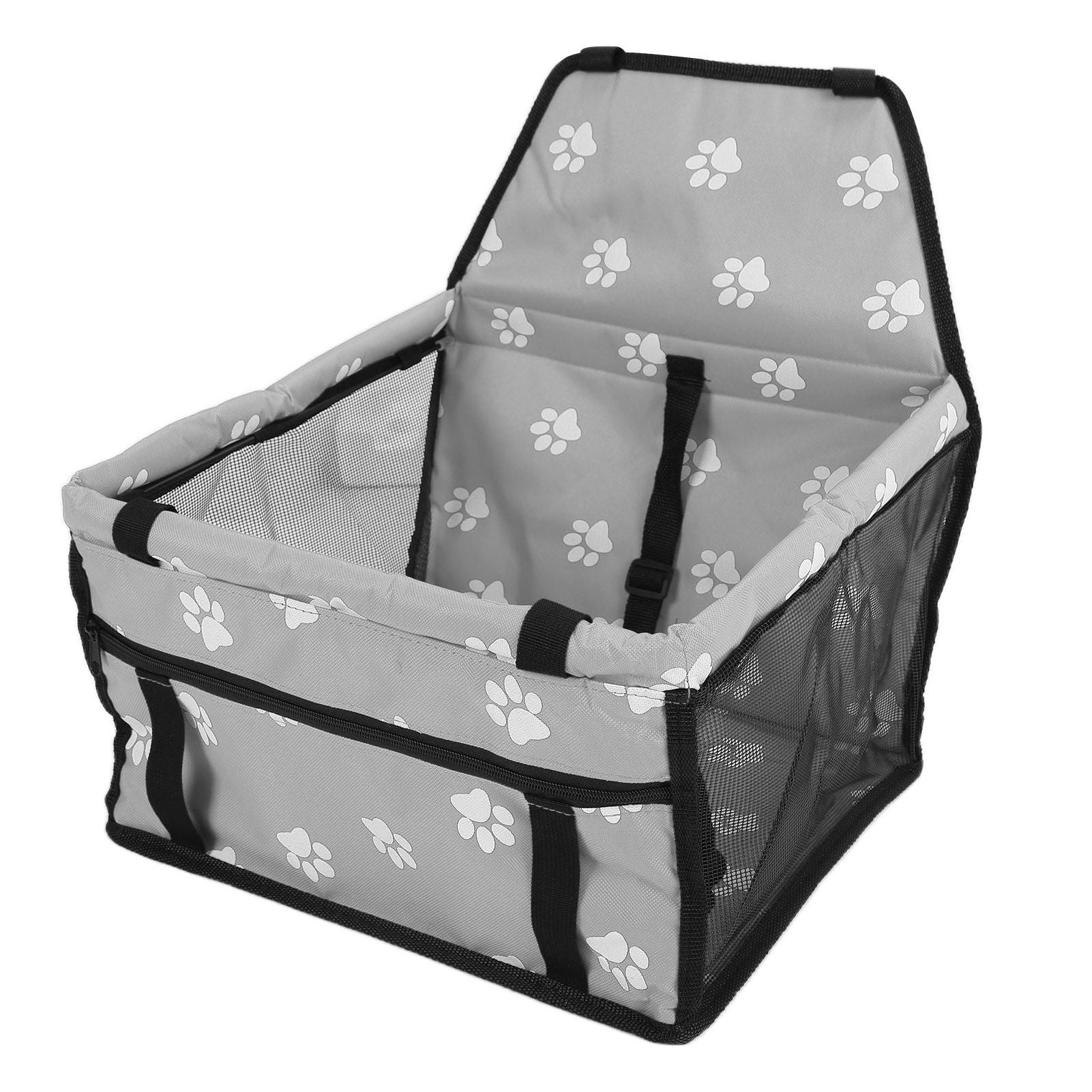 Bear Paw Pattern Pet Carrier Cage Washable Pet Car Travel Safety Seat with Support RodGray - view 9