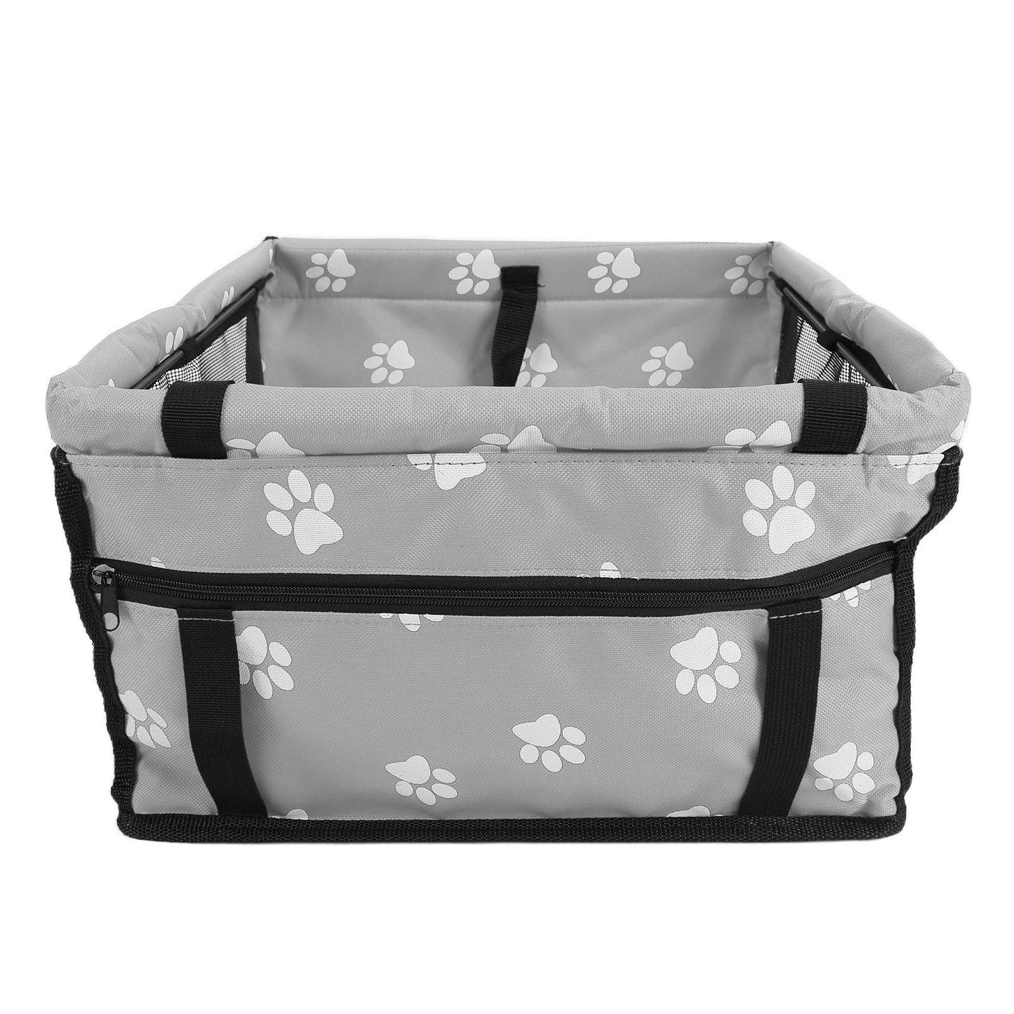 Bear Paw Pattern Pet Carrier Cage Washable Pet Car Travel Safety Seat with Support RodGray - view 10