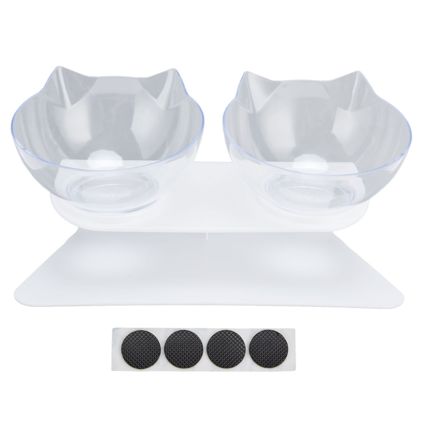 15° Inclined Cat Double Bowl Neck Guard Pet Feeding Bowl for Home Pet Shop Living Room(White Base Transparent Bowl)