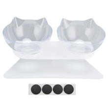 15° Inclined Cat Double Bowl Neck Guard Pet Feeding Bowl for Home Pet Shop Living Room(White Base Transparent Bowl)