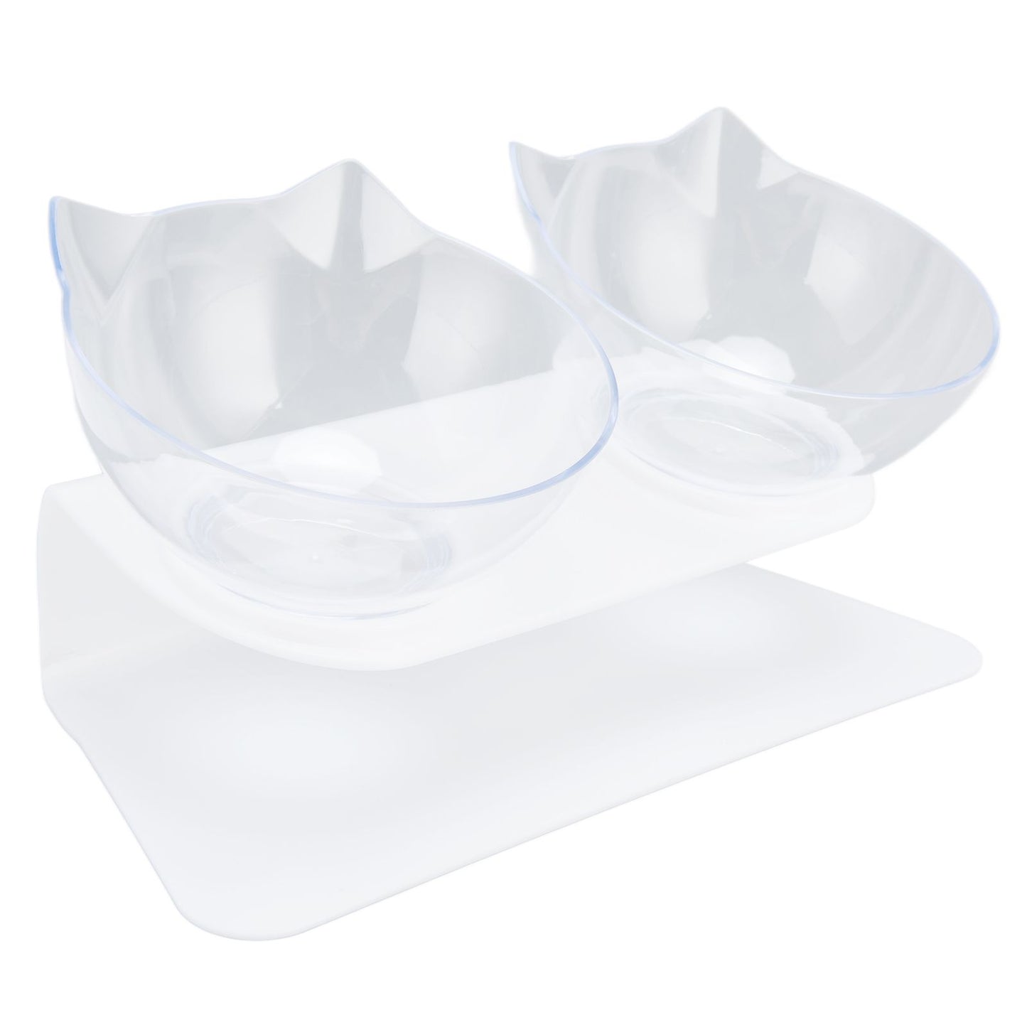 15° Inclined Cat Double Bowl Neck Guard Pet Feeding Bowl for Home Pet Shop Living Room(White Base Transparent Bowl) - view 2