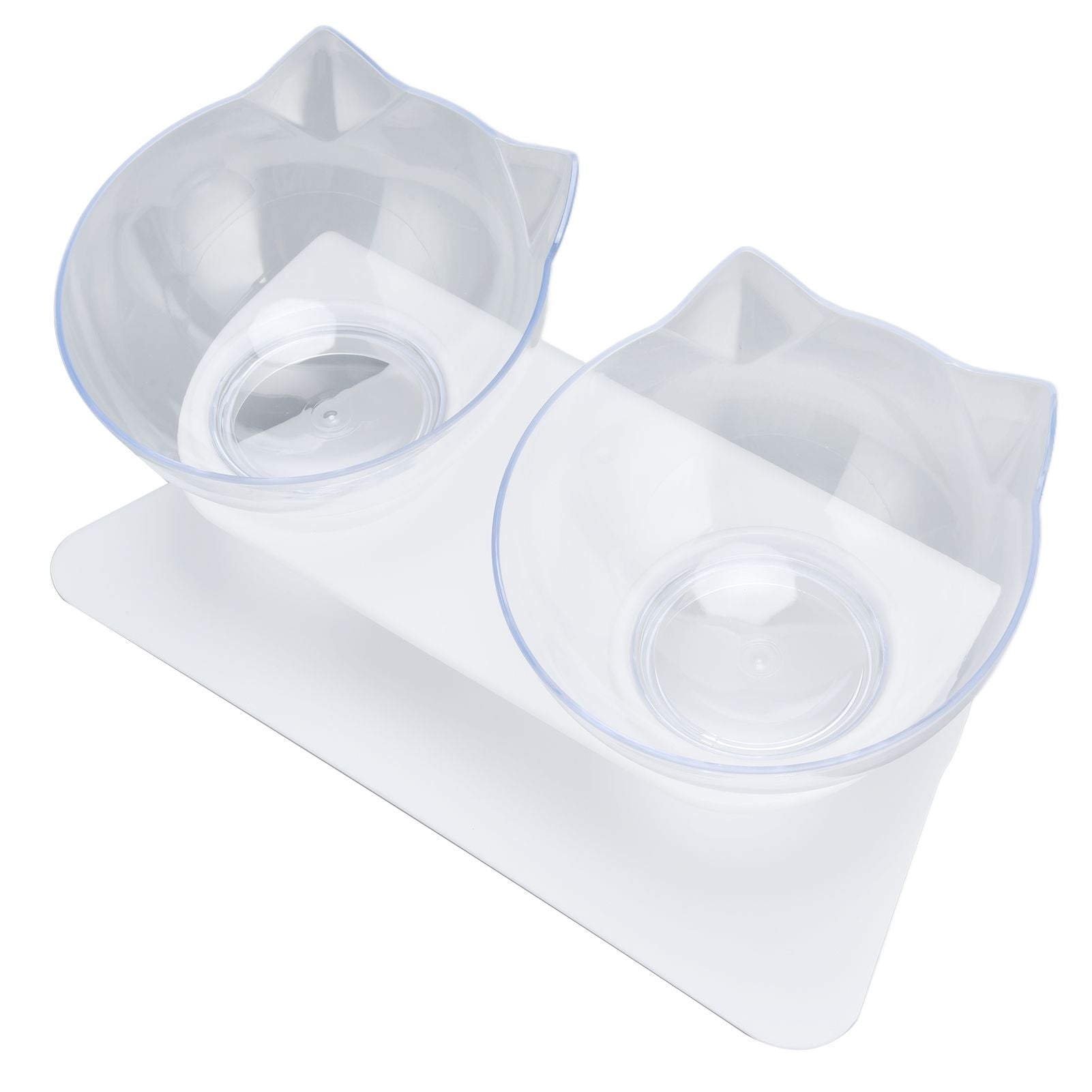 15° Inclined Cat Double Bowl Neck Guard Pet Feeding Bowl for Home Pet Shop Living Room(White Base Transparent Bowl) - view 3
