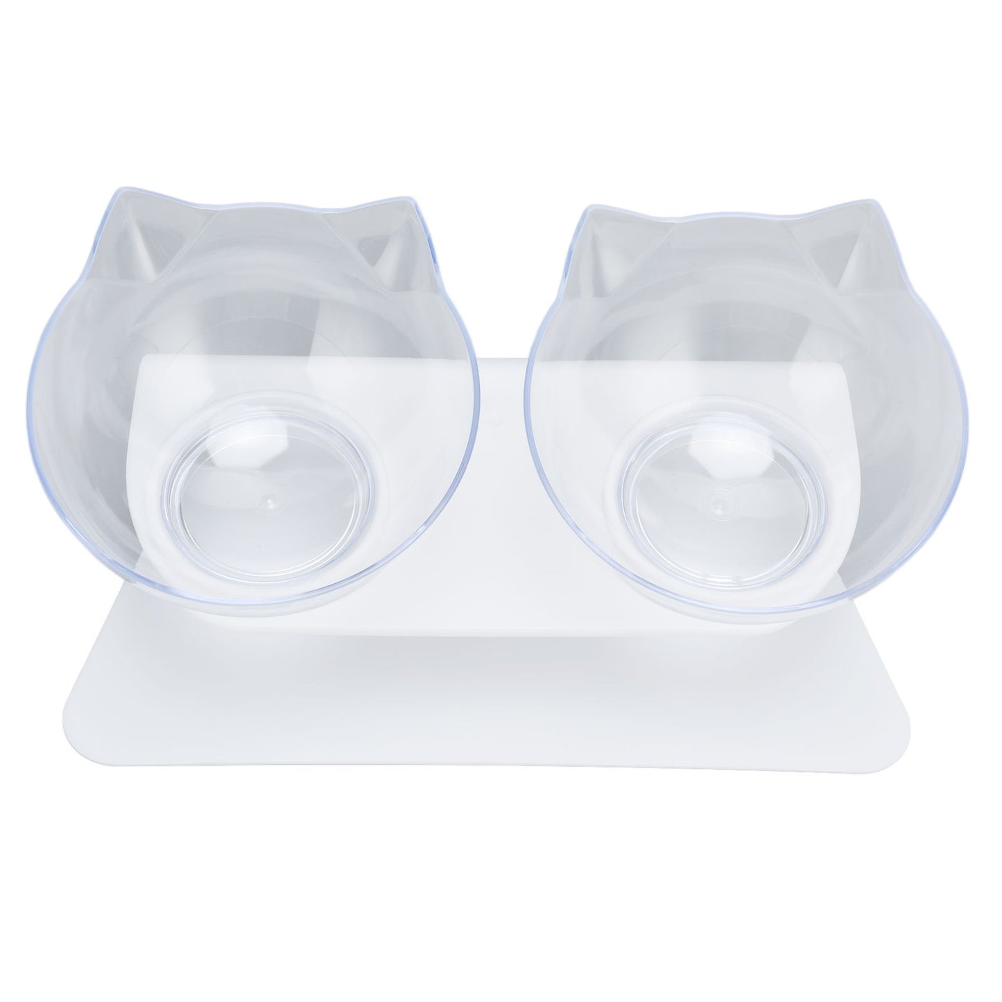 15° Inclined Cat Double Bowl Neck Guard Pet Feeding Bowl for Home Pet Shop Living Room(White Base Transparent Bowl) - view 4