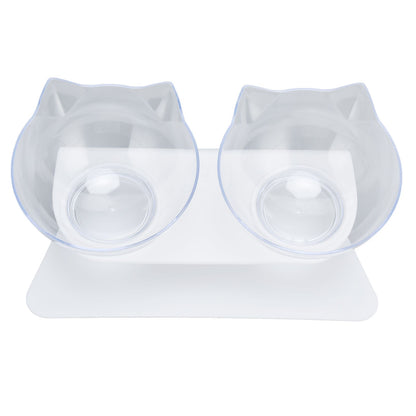 15° Inclined Cat Double Bowl Neck Guard Pet Feeding Bowl for Home Pet Shop Living Room(White Base Transparent Bowl) - view 4