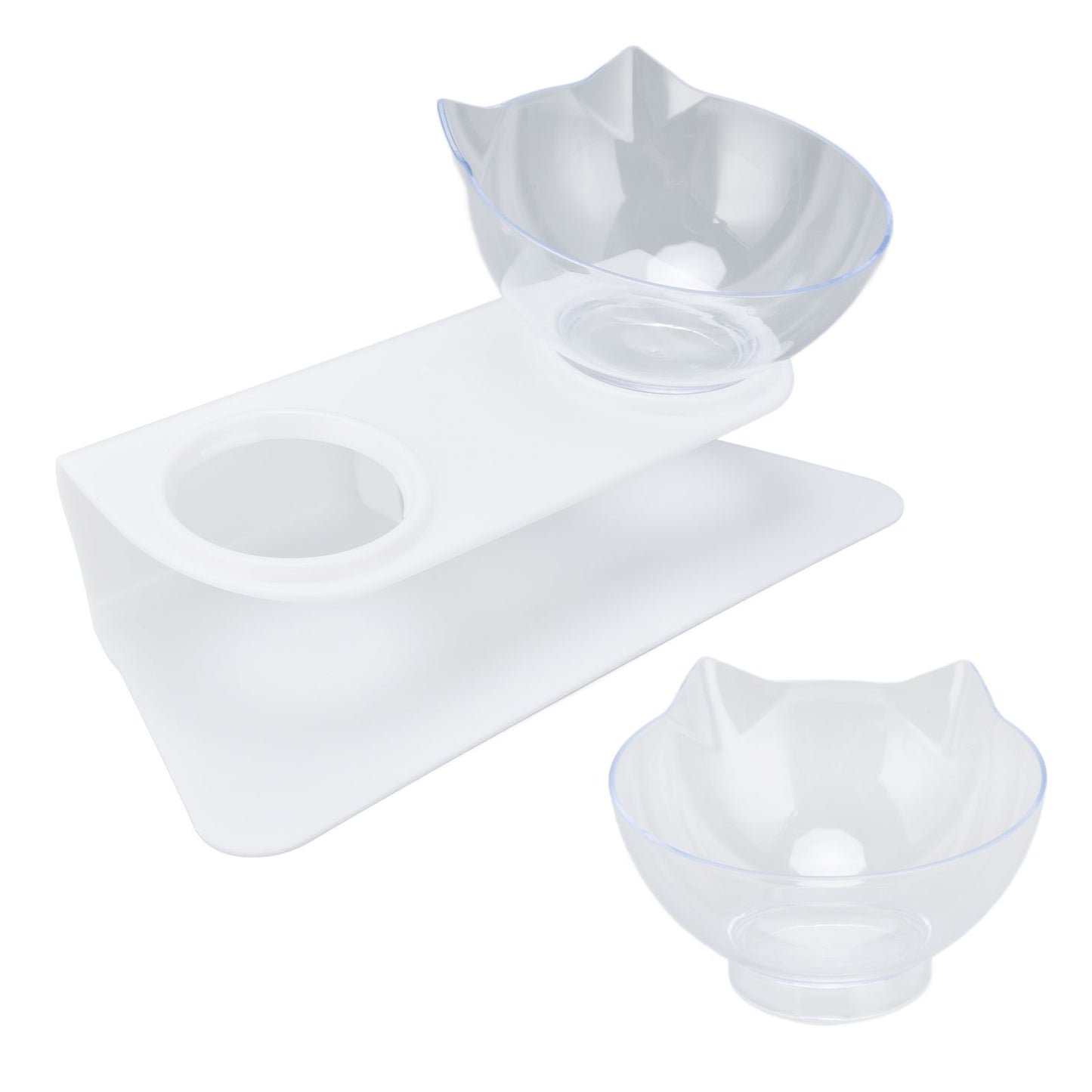 15° Inclined Cat Double Bowl Neck Guard Pet Feeding Bowl for Home Pet Shop Living Room(White Base Transparent Bowl) - view 5