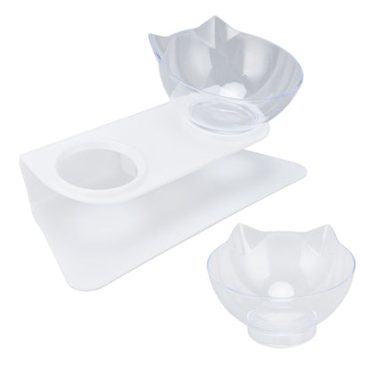 15° Inclined Cat Double Bowl Neck Guard Pet Feeding Bowl for Home Pet Shop Living Room(White Base Transparent Bowl) - view 5