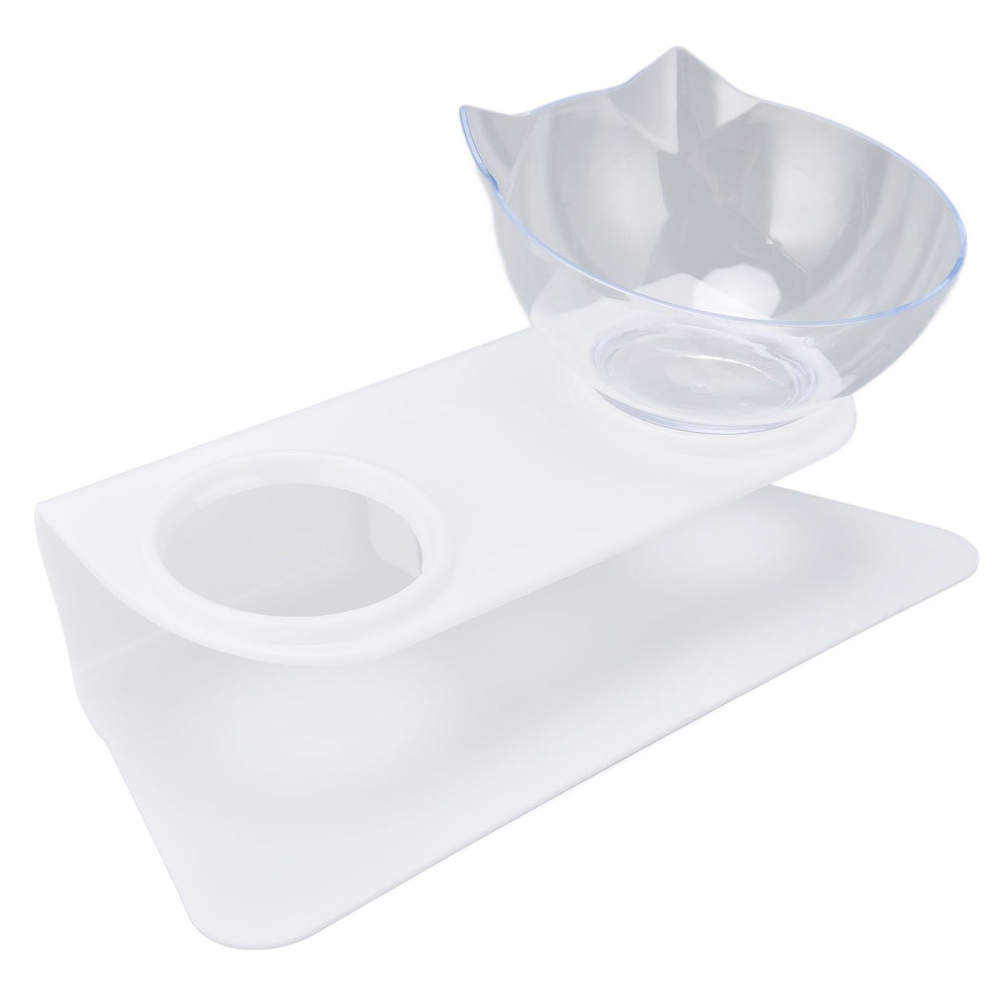 15° Inclined Cat Double Bowl Neck Guard Pet Feeding Bowl for Home Pet Shop Living Room(White Base Transparent Bowl) - view 6