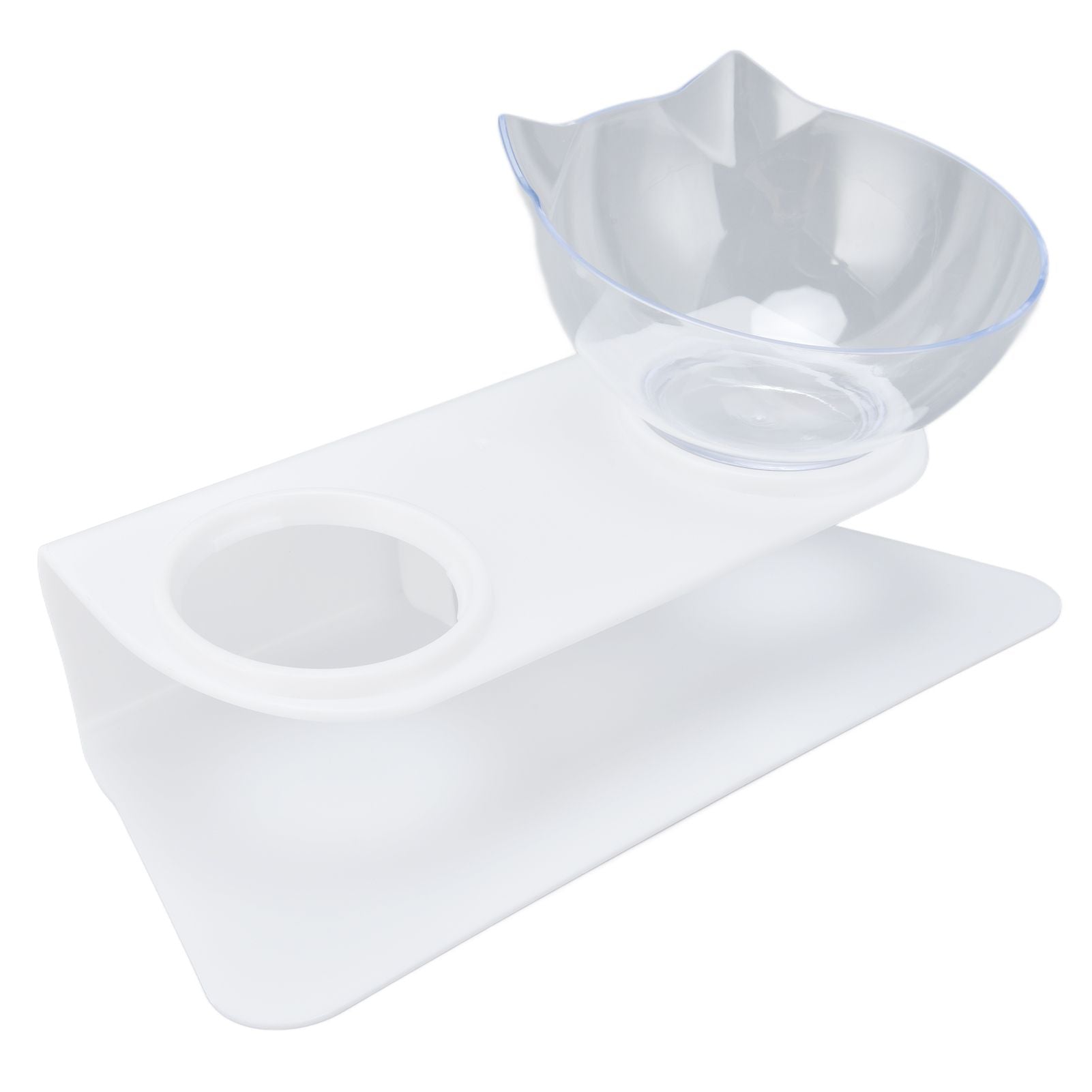 15° Inclined Cat Double Bowl Neck Guard Pet Feeding Bowl for Home Pet Shop Living Room(White Base Transparent Bowl) - view 6