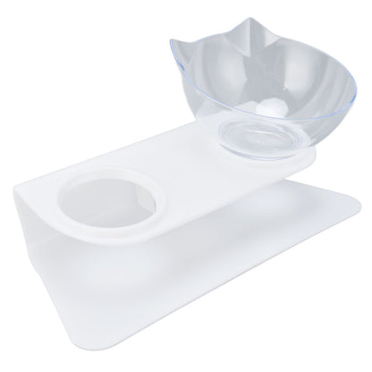 15° Inclined Cat Double Bowl Neck Guard Pet Feeding Bowl for Home Pet Shop Living Room(White Base Transparent Bowl) - view 6